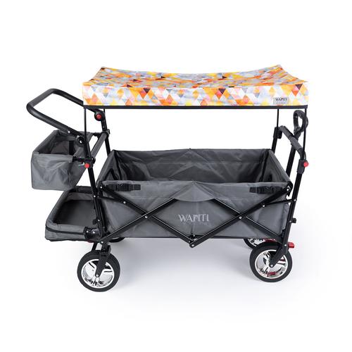Wapiti Wagon kosárral és kihajtható lábtérrel, szürke - Varrbara egyedi tetővel, sárga háromszög